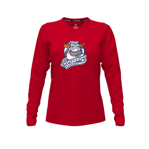 [CUS-DFW-TEES-CMF-VNK-LSL-RED-FYXS-LOGO1] Decker Comfort T-Shirt (Female Youth XS, Red, V Neck, Logo 1, Long Sleeve)